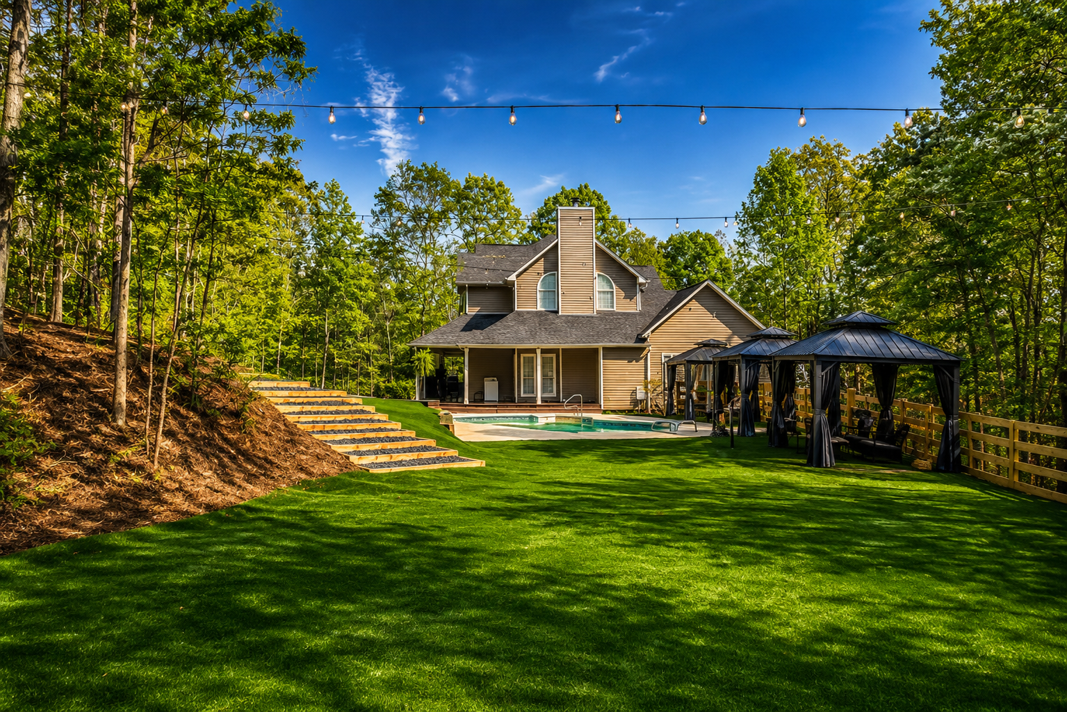 Luxury turf lawn and poolside event space